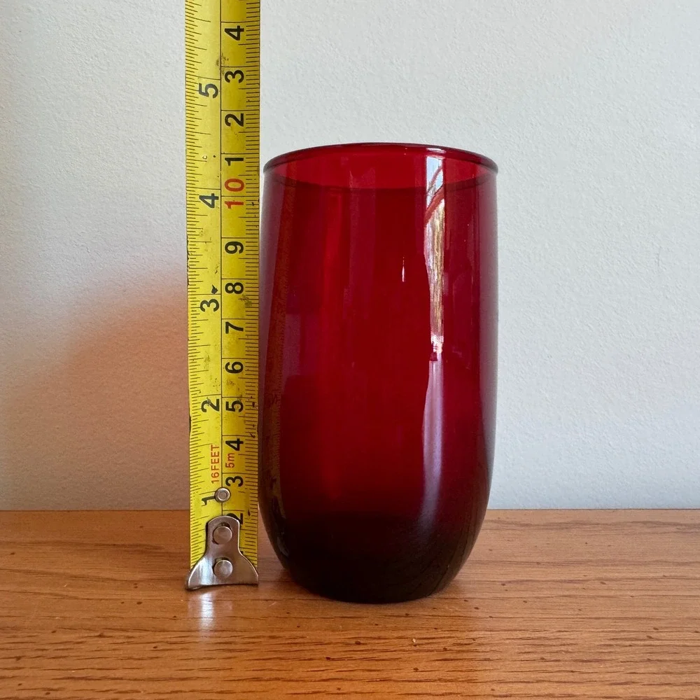 Vintage Ruby Red Glass Cylinder Vase Mid Century Modern Minimalist Juice‎ Glass